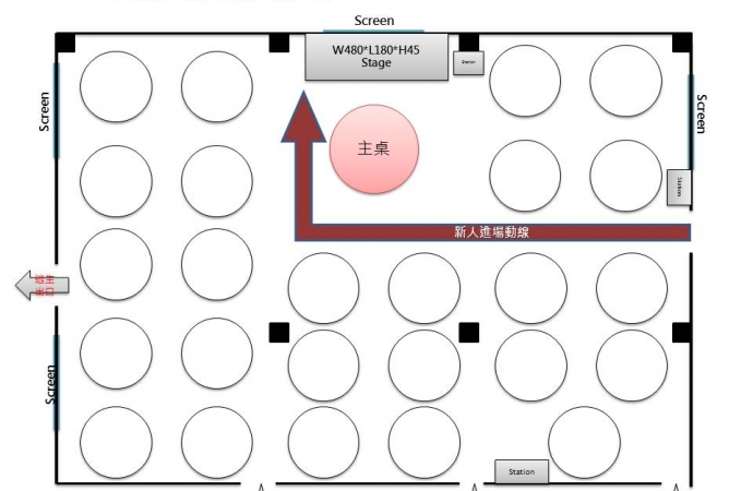 宴會廳全區26桌(有數字)-舞台面中間